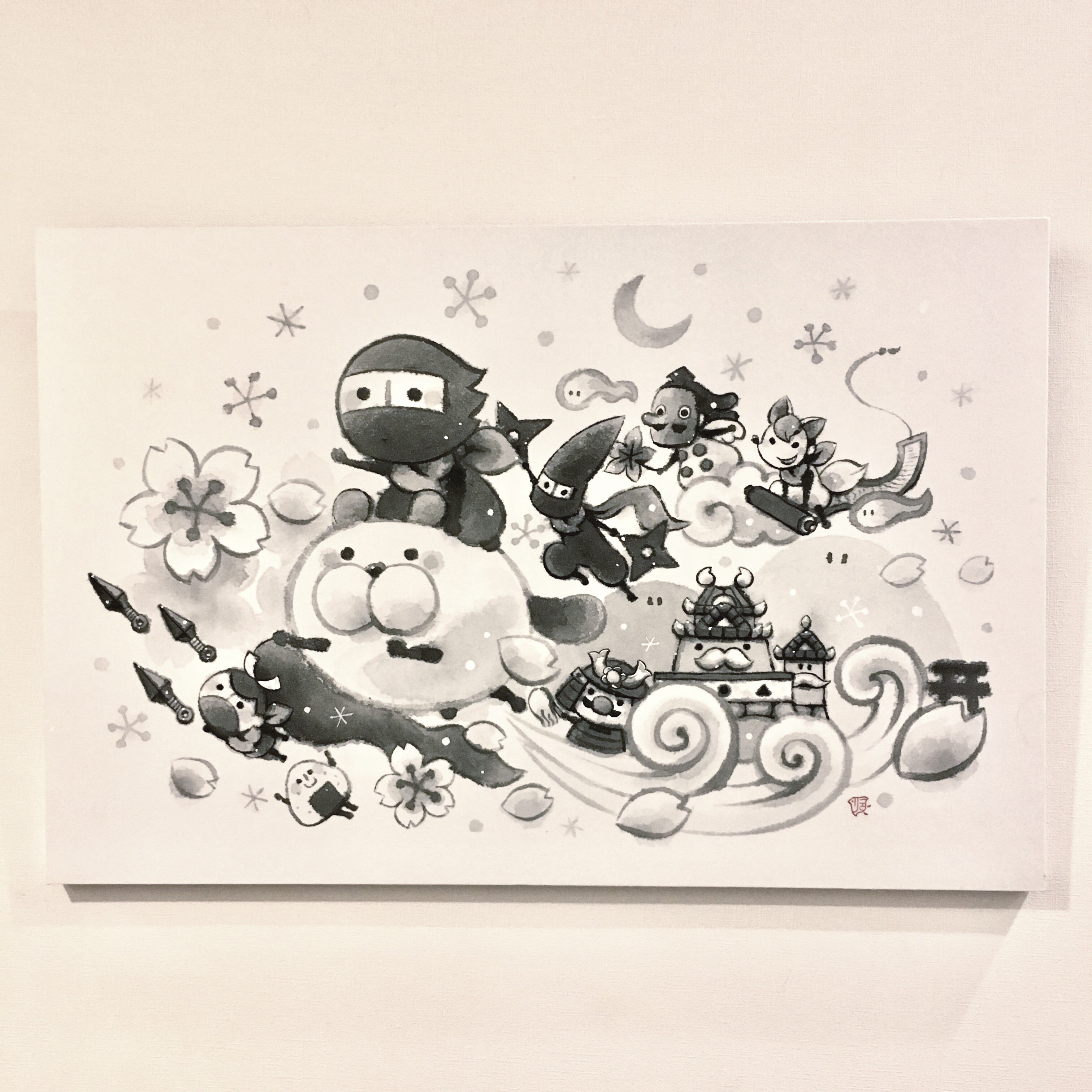 おしのびさん Japanexpo17に出展します Megre Hall5a C154 大きな新作墨絵パネルと雑貨の販売です 本人不在ですが イラスト集には手書きのサインカードが付きます おしのびさん 忍者 墨絵 イラスト Japanexpo Ninja Megre T Co