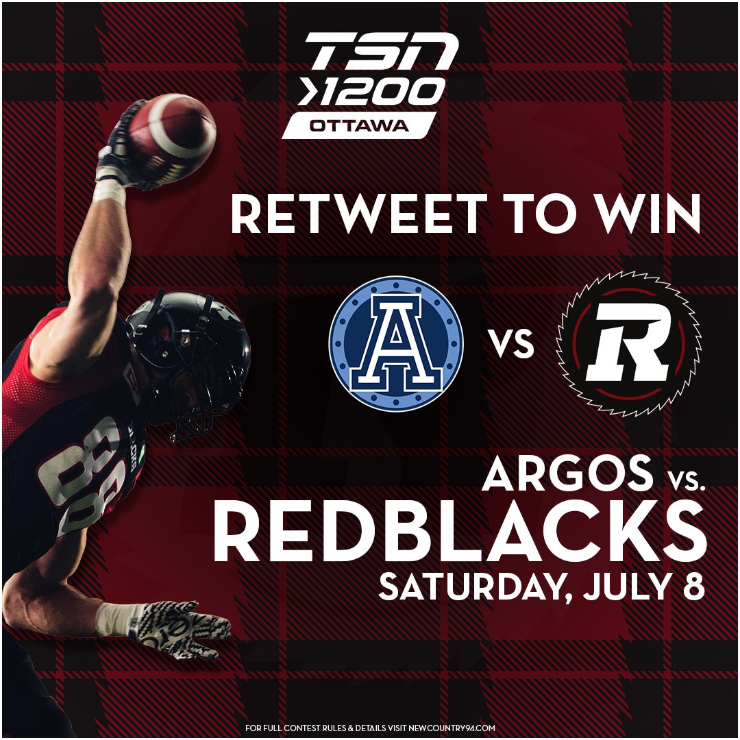 TSN1200's tweet photo. RETWEET for your chance to win a pair of tickets to Saturdays @REDBLACKS vs @TorontoArgos game!. Kickoff at 7pm at @TD_Place https://t.co/oIytS3IWDS