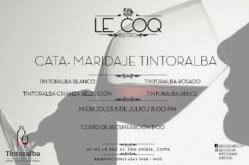 Esta noche cata de nuestros vinos en @lecoqbistro en Ciudad de México. ¡Aprovechar la ocasión! y gracias a Le Coq Bistro por seleccionarnos.