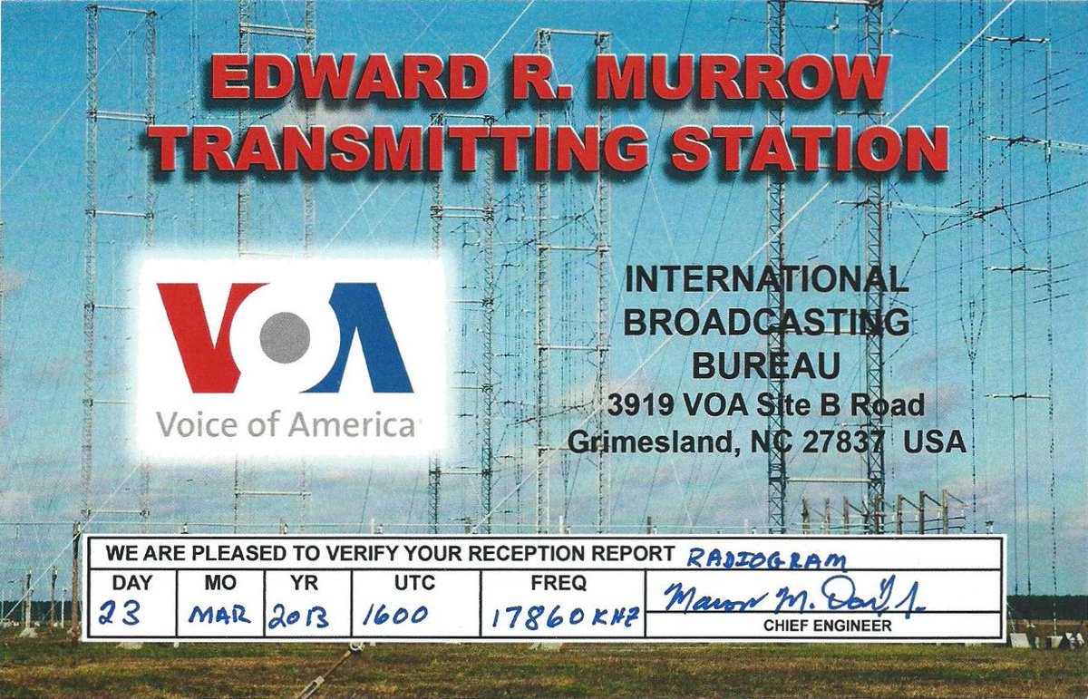 SV2HWM's tweet photo. QSLs for the 1st and 220th @VOARadiogram bcast via the Edward R. Murrow Tx Station. Nice souvenirs for my receptions in Thessaloniki, Greece https://t.co/zuVGXFLI3c