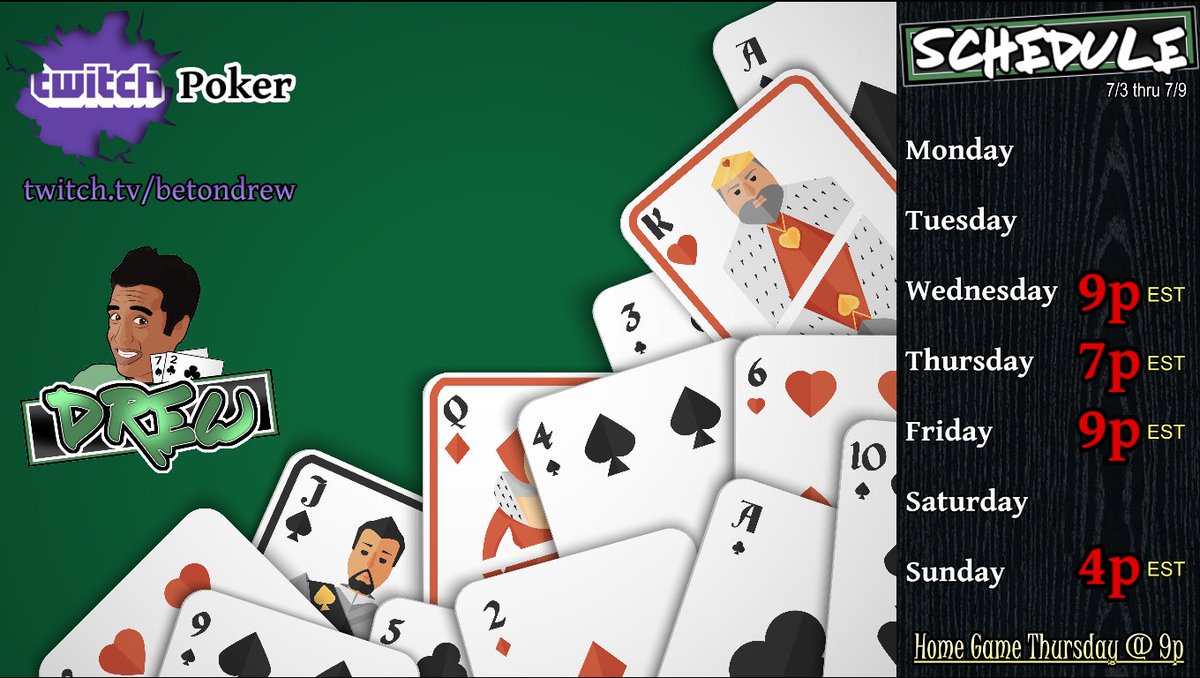 BetOnDrew's tweet photo. Its good to be back Fam! 🤠 Here is the #DrewCrew poker schedule this week.

             ** The @ACRSTormers home game is Thurs @ 9p EST ** https://t.co/xHI1Bmv0O4