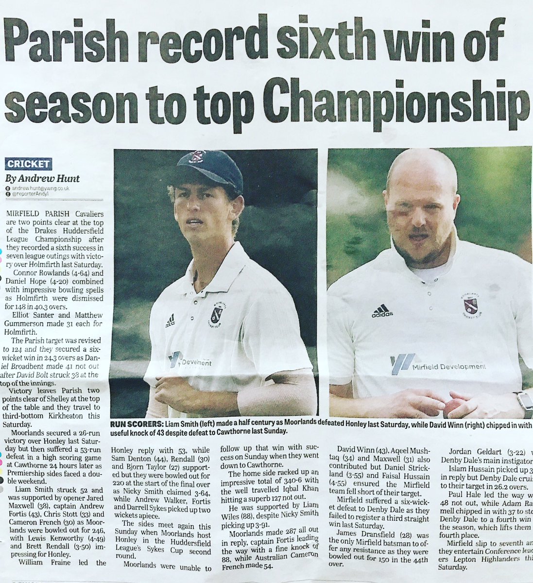 .@TheSmitherss enjoying some exposure in the <a href="/DewsReporter/">Dewsbury Reporter</a> after a 50 for <a href="/Moorlandscc/">Moorlands cc</a>