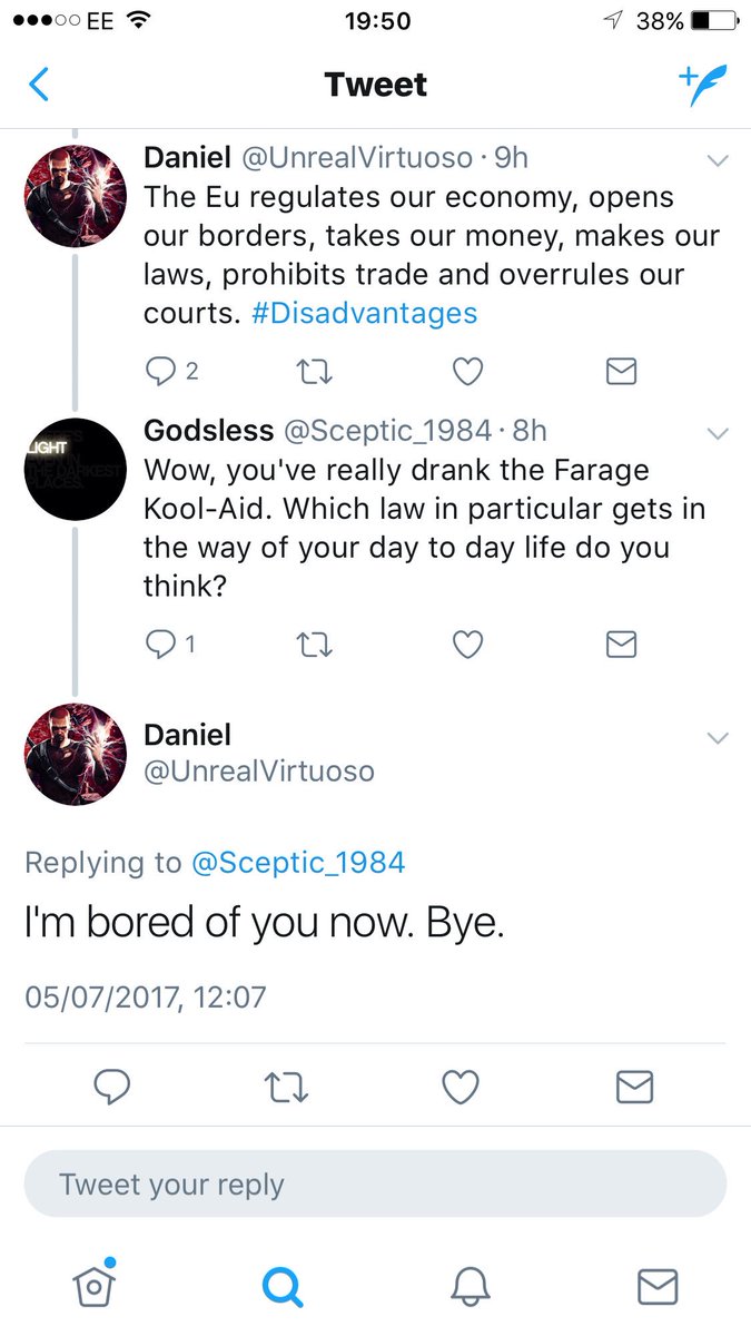 ScepticalStu's tweet photo. @UnrealVirtuoso Tweet and block after a few simple questions. How triggered do you have to be to do that? Answer: Incredibly. https://t.co/tOihdZ6FDb