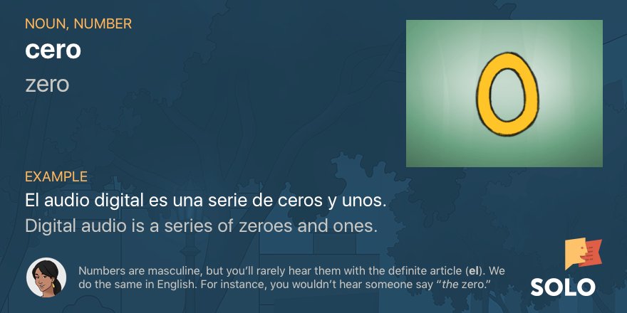 SoloLanguage's tweet photo. cero - zero #Spanish #WordOfTheDay - Learn now with Spanish SOLO https://t.co/U4dln3kbAV https://t.co/32xwbduZJ3