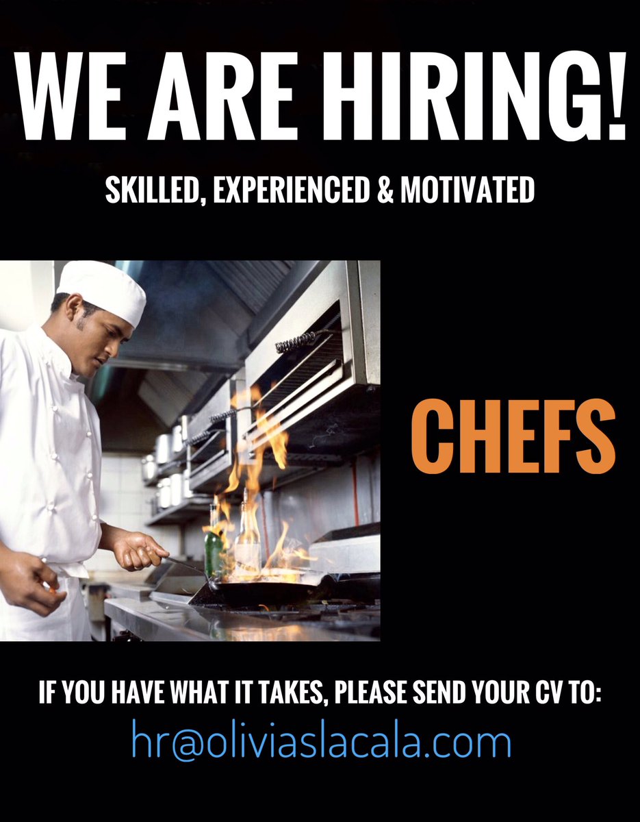 OliviasLaCala's tweet photo. 🔊We are looking for Skilled, Experienced & Motivated CHEFS‼️#CostadelSol #ElliottWright #Hiring #jobs #jobsearch #hr #employment #jobopening https://t.co/LGTTocrG6S