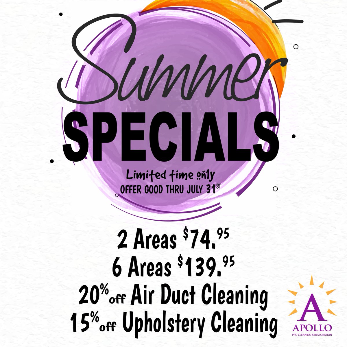 apolloproclean's tweet photo. Tired of #cleaning this summer? Call the Professionals @ 740-264-6400!
#summerspecials #cleanerclean #upholstry #cleaning https://t.co/yrbrVv0Z4z