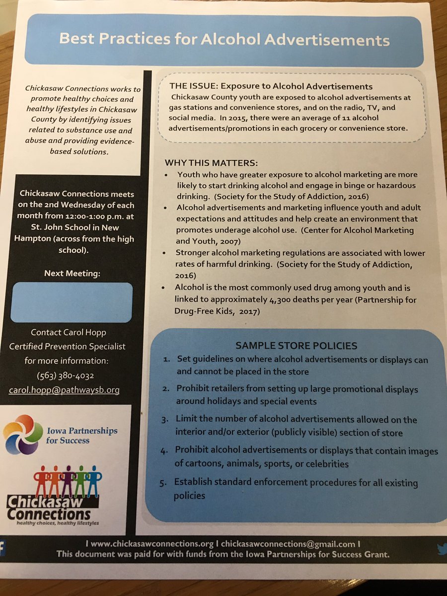 Thanks to the <a href="/newhamptonSADD/">New Hampton SADD</a> students who shared best practices for alcohol advertising w/ retailers this am! #bethechange #preventionworks