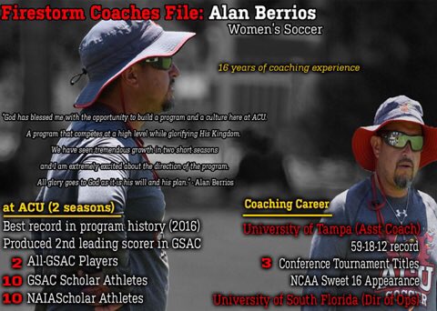 Playing for elite coaches is the #FirestormWay, today's Coaches Profile is Women's @Soccer_ACU HC Alan Berrios #CoachesProfiles