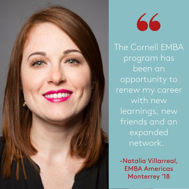 CornellMBA's tweet photo. Natalia Villarreal, #EMBA Monterrey '18, says the program and New Ventures course helped to renew her career. #HumansofJohnson https://t.co/SoQaHMLFYj