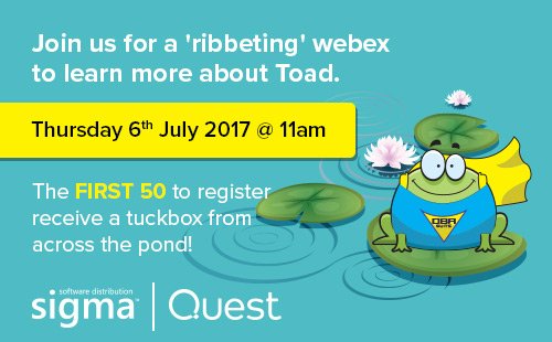 climbcs_uk's tweet image. Sign up for our @Quest Toad Webex and receive a free tuckbox from across the pond! ow.ly/lMCU30d2m5w #webinar #databasetool