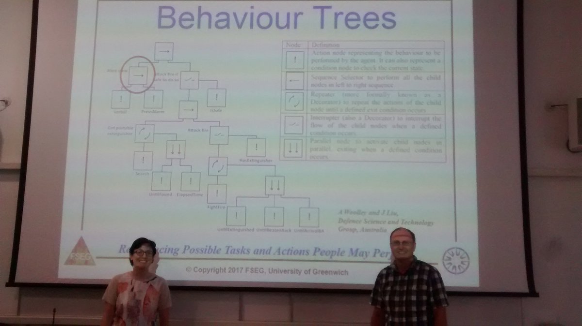 PeterJ_Lawrence's tweet image. Explaining how Behaviour Trees can be used to model human behaviour in emergencies. #BehaviorTrees #IMAFest17 #unity3d