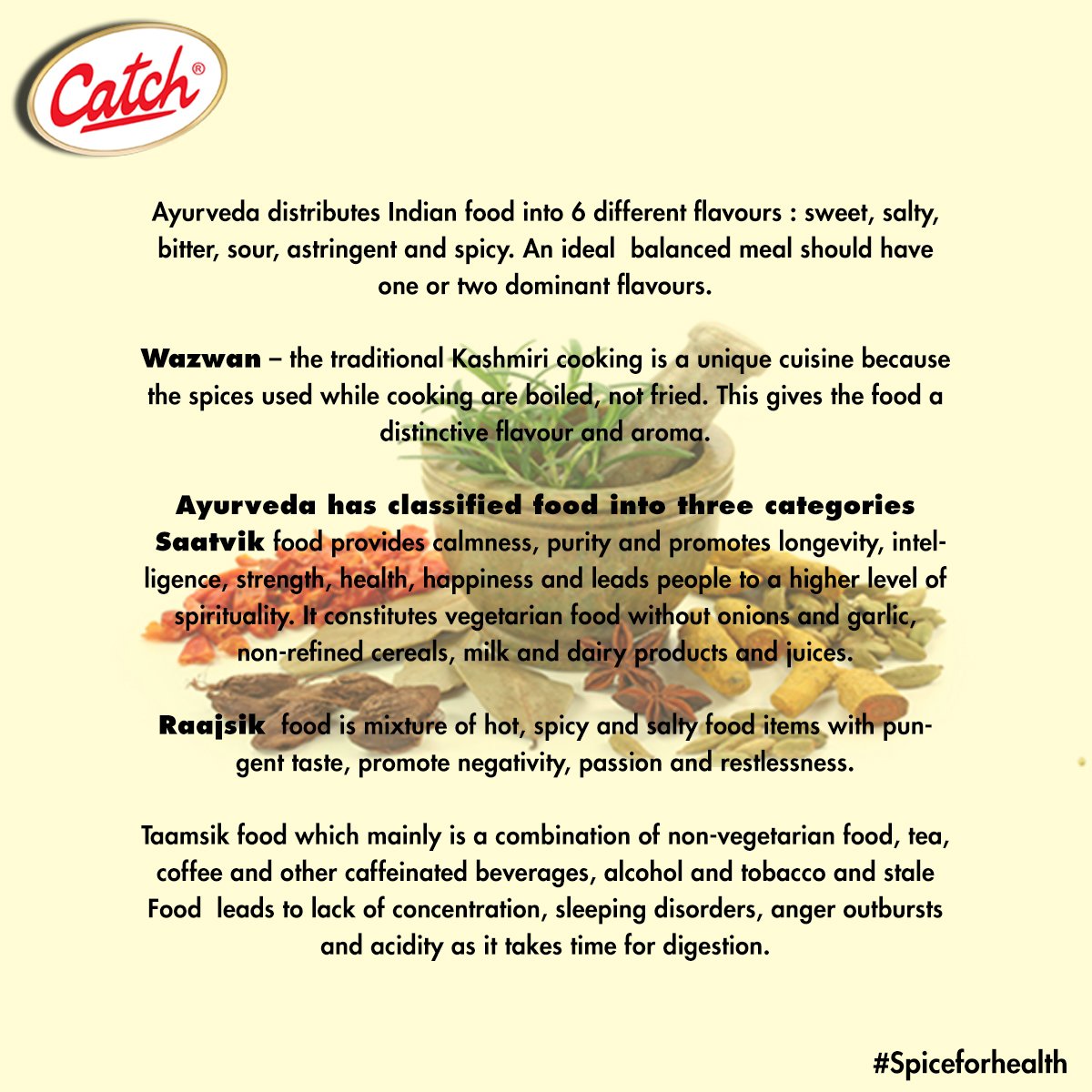 catch_foods's tweet photo. Spices add more than taste to your life. Find out the health benefits of your daily spices @ #WednesdayVariety #Spiceforhealth https://t.co/ptCDGLOUpI