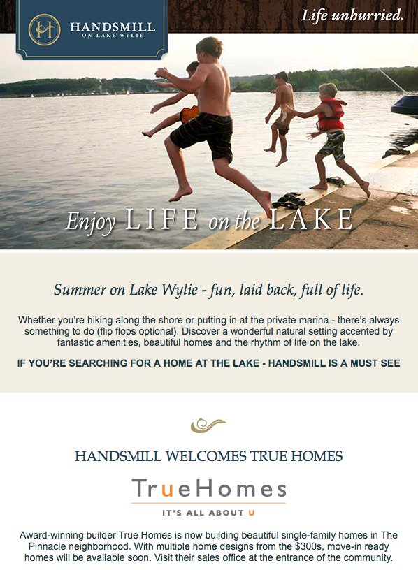 Handsmill on Lake Wylie welcomes the award-winning builder, True Homes - now building single-family homes in the Pinnacle neighborhood.