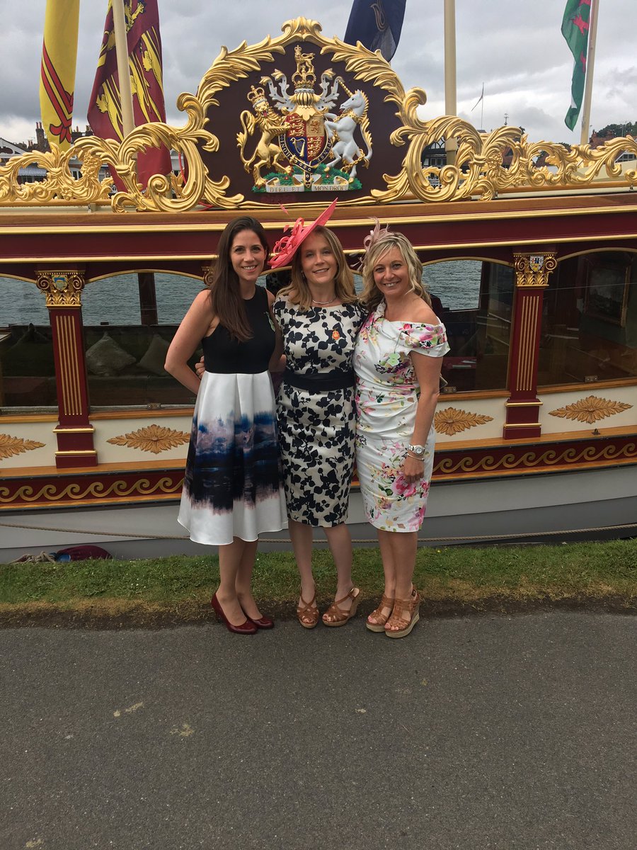 HenleyRegatta's tweet photo. Fashion is a staple of #HRR17. Claire, Natalie and Olivia looking glamorous in front of the @GlorianaQRB https://t.co/iD9mV0stuw