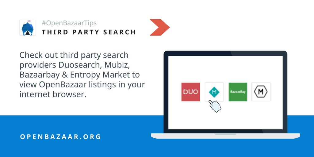 openbazaar's tweet photo. Check out @duosearch, @Mubiz_en, @BazaarBay & @EntropyMarket to view #OpenBazaar listings in your internet browser! #ShopOpenBazaar #Bitcoin https://t.co/jECsygM216