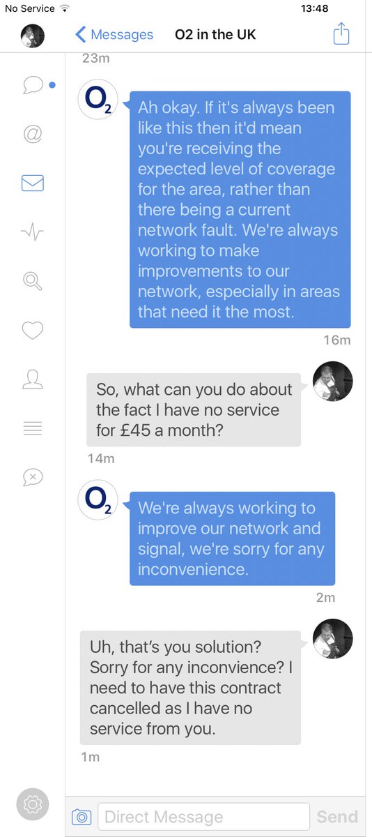 thelopearedpig's tweet photo. Not getting anywhere with @O2. “Sorry for any inconvience’ for no signal whatsoever, for £45pm. https://t.co/TtLXRjIDn0