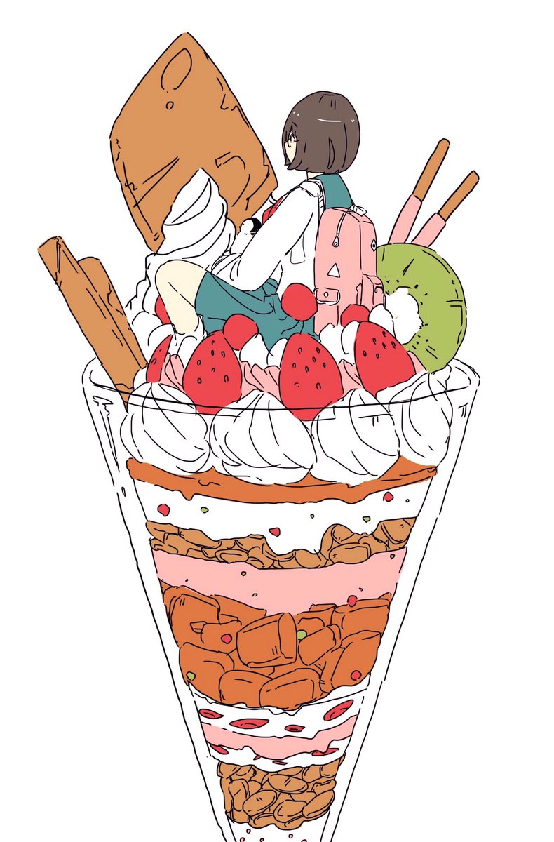 1girl food solo fruit strawberry white background white shirt  illustration images