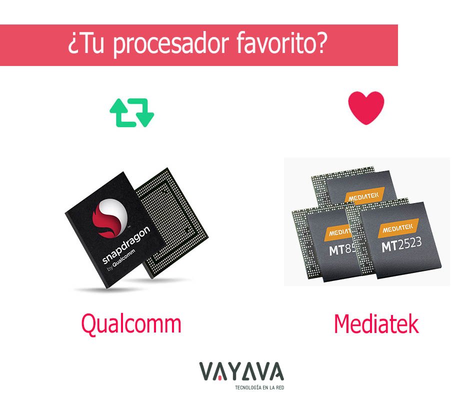 VAYAVA_ES's tweet photo. Sabemos que cada uno tiene sus preferencias, así que contadnos: ¿#Qualcomm o #Mediatek? ¿Cuál es el tuyo? 🤔📱 https://t.co/4oT796u6Oj