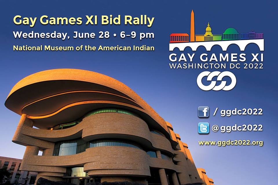 TONIGHT AT 6PM!! FREE event - Gay Games DC 2022 Bid Rally at National Museum of American Indian. RSVP here: bit.ly/2syh8Cq
