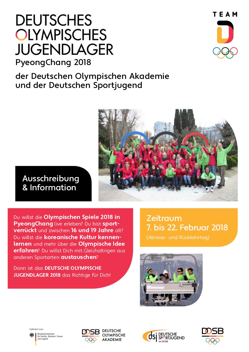 Beim Deutschen Olympischen Jugendlager die Olympischen Spiele von #pyeongchang2018 live erleben! Jetzt bewerben: bit.ly/2tgw3lJ