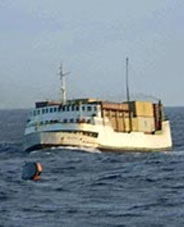 Here she is as the container ship. In 2008 she hit a storm and sank with the loss of all hands. A very sad end to what was a superb vessel