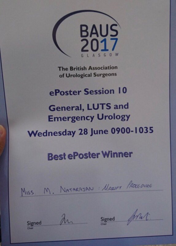 JWrightMedTech's tweet photo. Congrats to @markr1004 & team on winning best ePoster #BAUS17 relating to the @NNUH @UroLift NHS experience #DayCase #LocalAnaes #BPH #Champ https://t.co/FgI3azMati