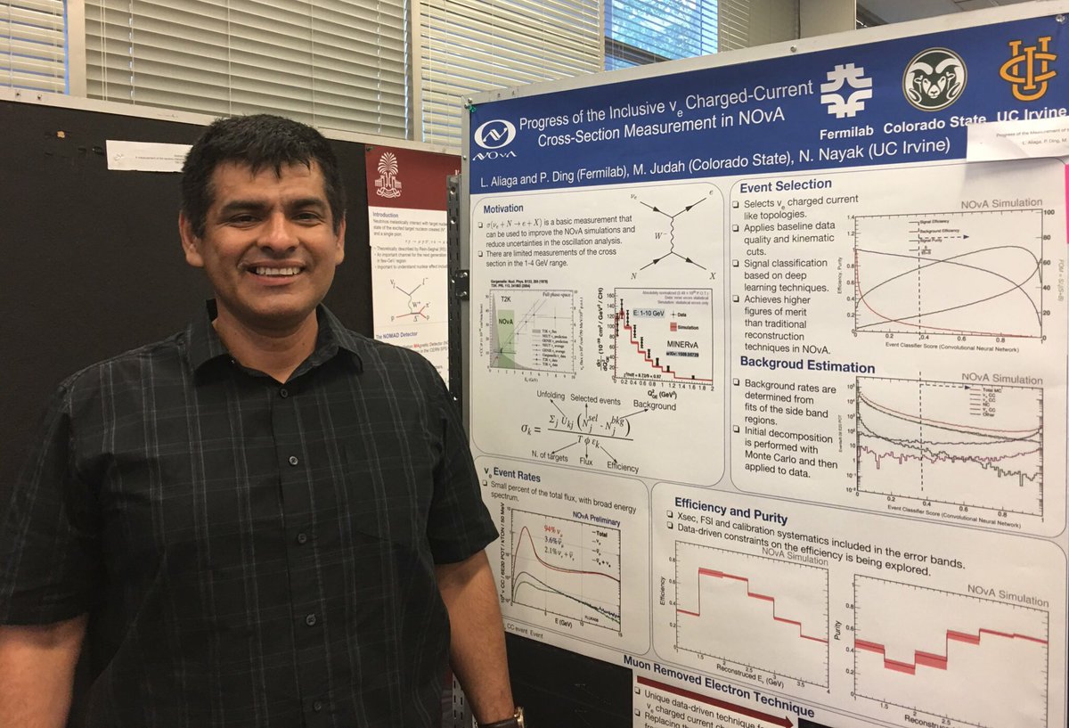 novaexperiment's tweet photo. NOvAns Hongyue Duyang, Jyoti Tripathi, and Leo Aliaga presented their work at the #NuInt17 poster session. https://t.co/69StZNX7V3