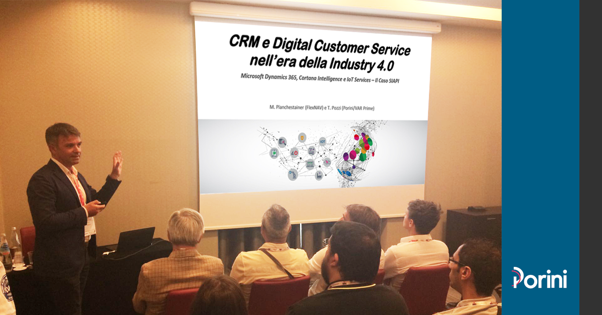 PoriniGroup's tweet photo. @tommypozzi75 at #I40C talks about #DigitalCustomerService, SIAPI Smart Grinding project on @MSFTDynamics365, @MSAdvAnalytics and #IoT https://t.co/ypGmIfHK6V