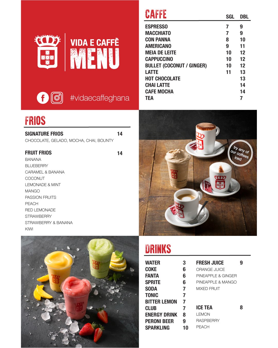 Vida e caffe on sale menu