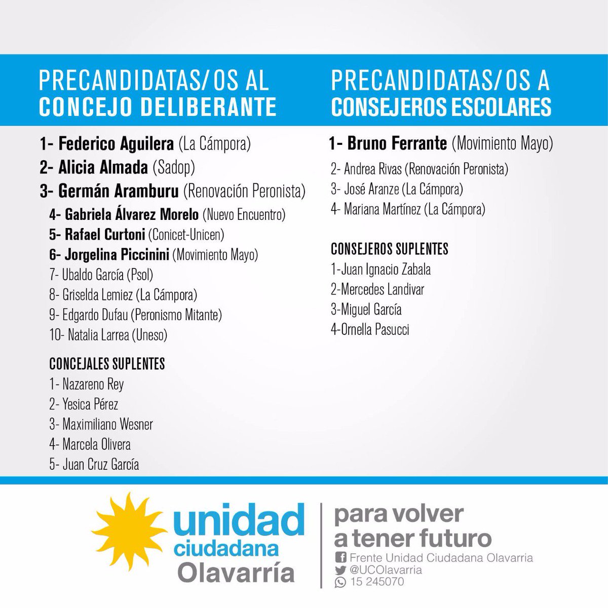 fuerzapatriaola's tweet photo. Compañeros y compañeras de carne y hueso. Esta es la lista #UnidadCiudadana, para que volvamos a tener futuro. 💙 ✌ 🇦🇷 #TenemosLaFuerza https://t.co/22WXsUnRKe