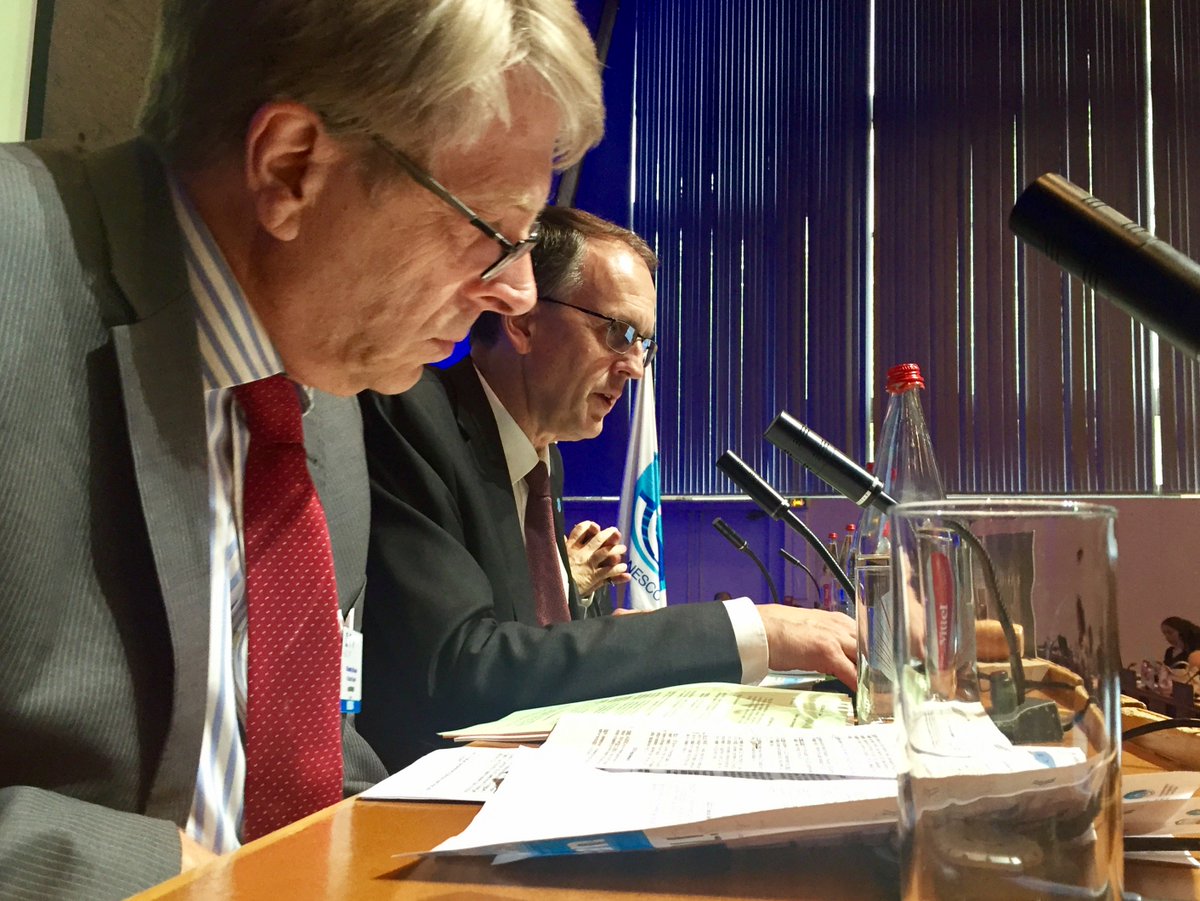 AlbertSFischer's tweet photo. .@IocUnesco chair @PeterMHaugan and Ray Canterford, Australia, help shepherd through the #IOC29 decision for @GOOSocean https://t.co/kEajMhTdP9