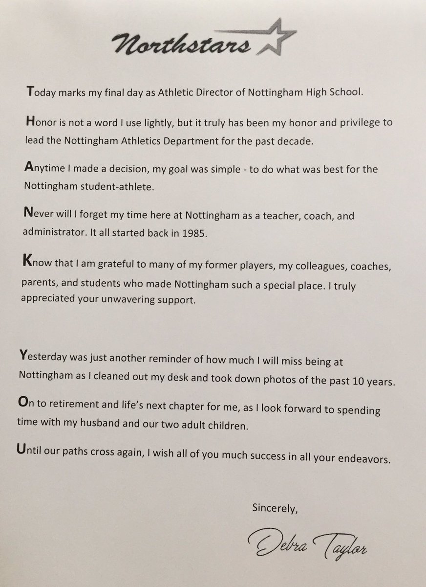Time for my final Tweet as N'ham's  Athletic Director. This account will be passed on to the new AD on Monday. To all of you... THANK YOU! 💫