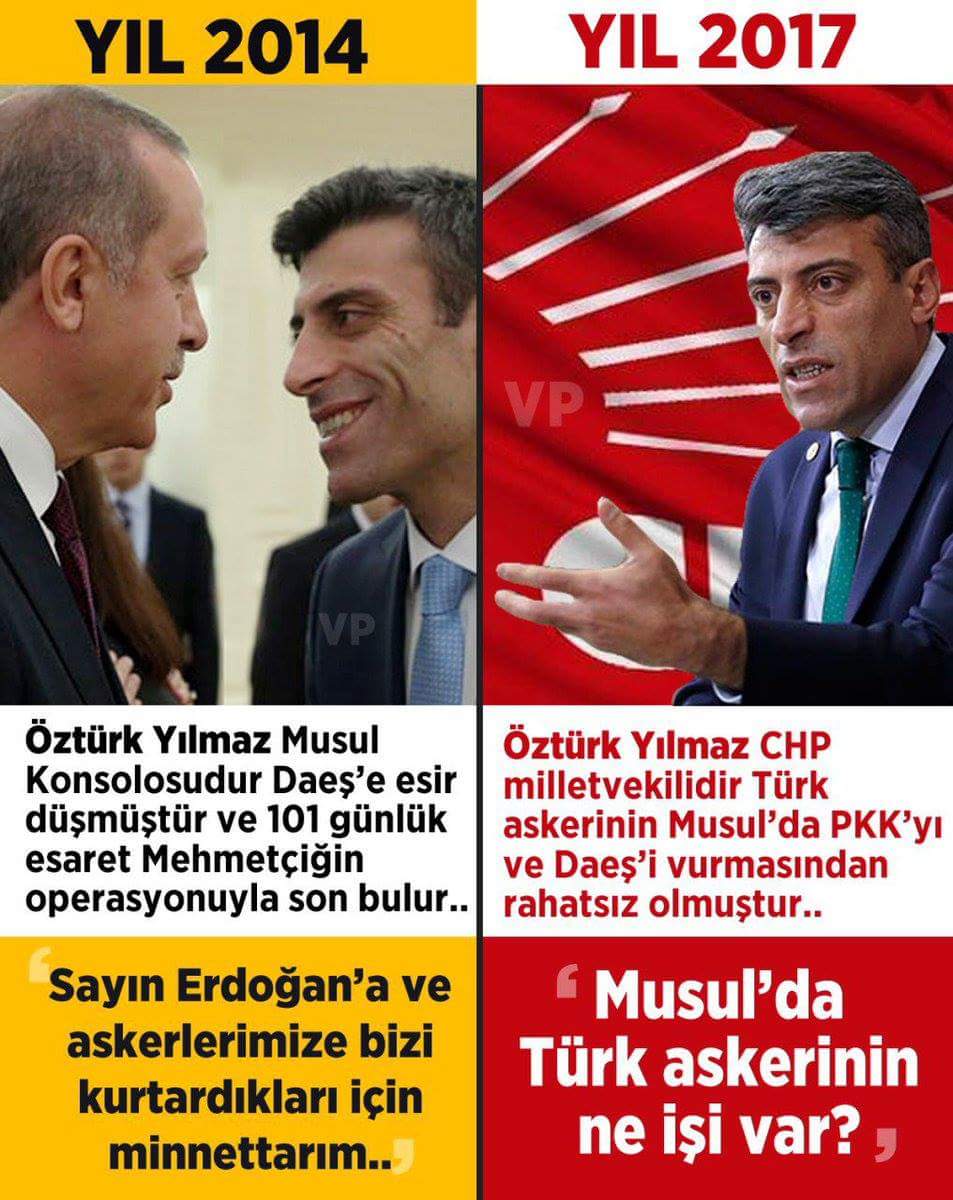 AKyazi_54's tweet photo. Musulda Türk askerinin ne işi var diyen CHPli vekil Öztürk Yılmaz  keşke o soruyu 2014 yılında Musul da daeşe esir düştüğün zaman sorsaydın https://t.co/MRIaKm3wBT