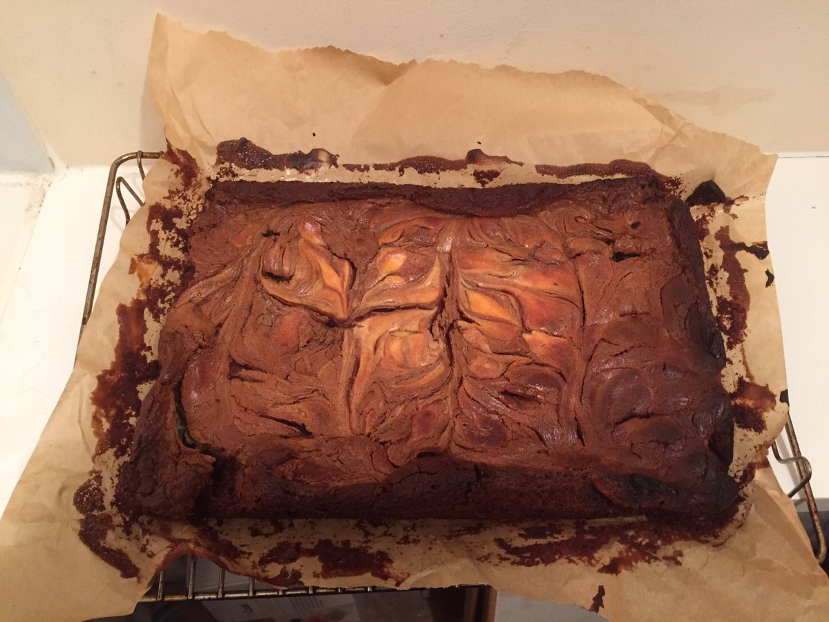 JamesHackney's tweet image. First attempt of chocolate cheesecake brownies from #citybakes with @PaulHollywood thanks @steph_ablewhite for the help