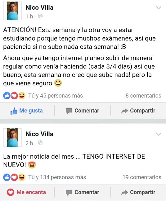 Nico tiene Internet!! Vamoo 🎉🎉❤🙌
Pero esta semana no va a haber vídeo 😟