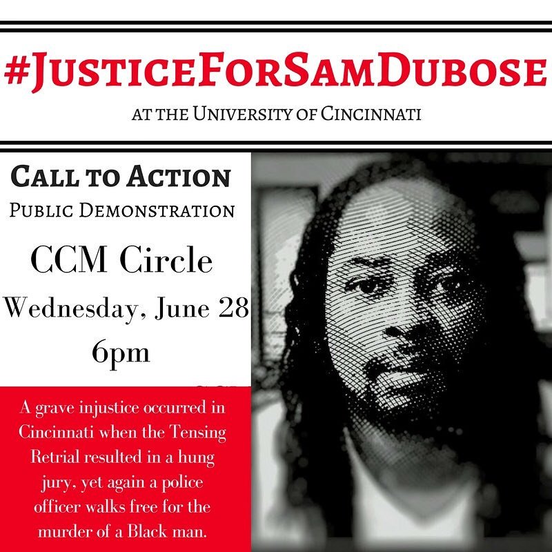MABLCincy's tweet photo. We are still mtg 6pm @uofcincy Wear BLACK bring signs #JusticeForSamDuBose #SamDubose #BlackLivesMatter #CountdownToConviction #RetryTensing https://t.co/epTXtHCWFw