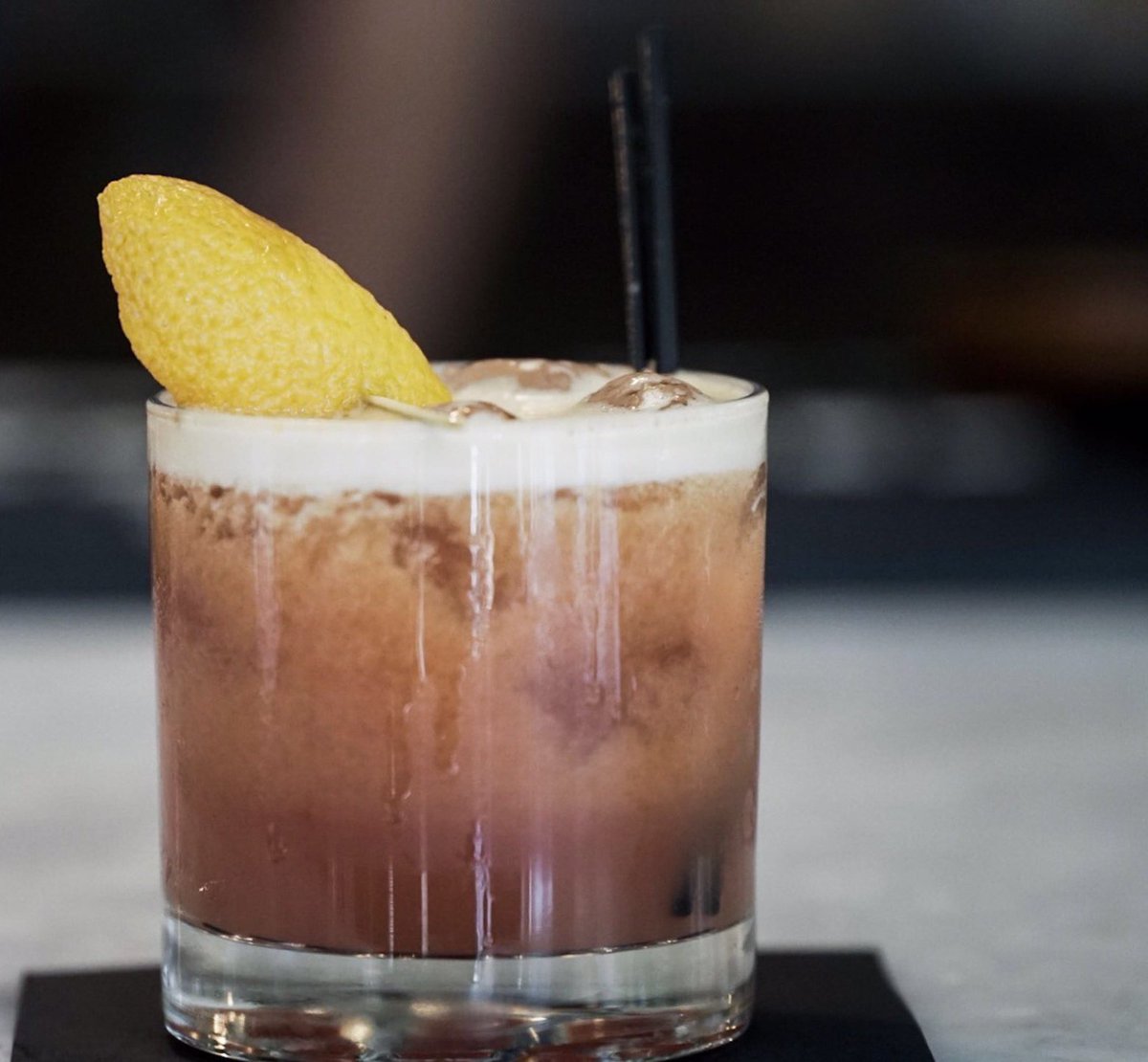 LaPulperianyc's tweet photo. Smoky Room cocktail with #buenbichomezcal, tequila, passion fruit purée, fresh pomegranate juice, agave nectar https://t.co/TfPDplC9KN