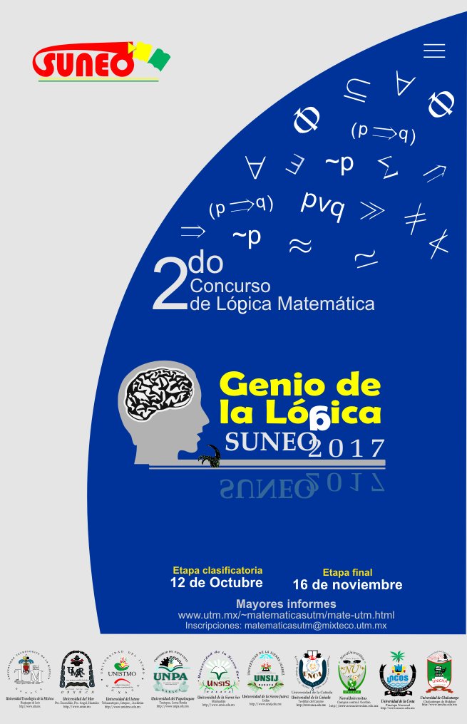 #SUNEO invita a 2do Concurso de Lógica Matemática, Genio de la Lógica SUNEO 2017. Etapa clasificatoria: 12 de oct, etapa final: 16 de nov