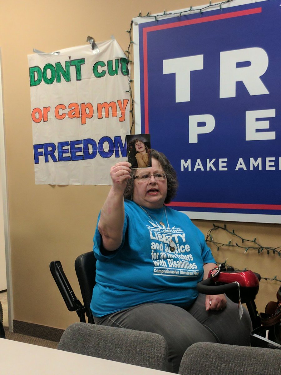 CDRNYS's tweet photo. #Roc #ADAPT has taken Monroe County Republican Party office to demand they openly oppose any bill that wld cut/cap Medicaid. #ADAPTandRESIST https://t.co/Q0EiVN4q5Q
