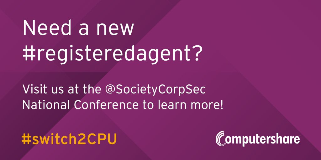 CGSinfo's tweet photo. Need a new #registeredagent? Visit us at the @SocietyCorpSec National Conference to learn more! #switch2CPU https://t.co/SnFFpGJm81