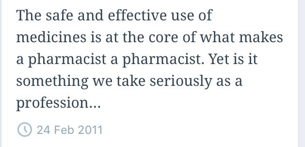pgimmo's tweet photo. Key question from #AWMSG conference - 'do we take #medicinessafety seriously enough?' I wrote attached in 2011 which suggests maybe we don't https://t.co/TAZeUXD06j