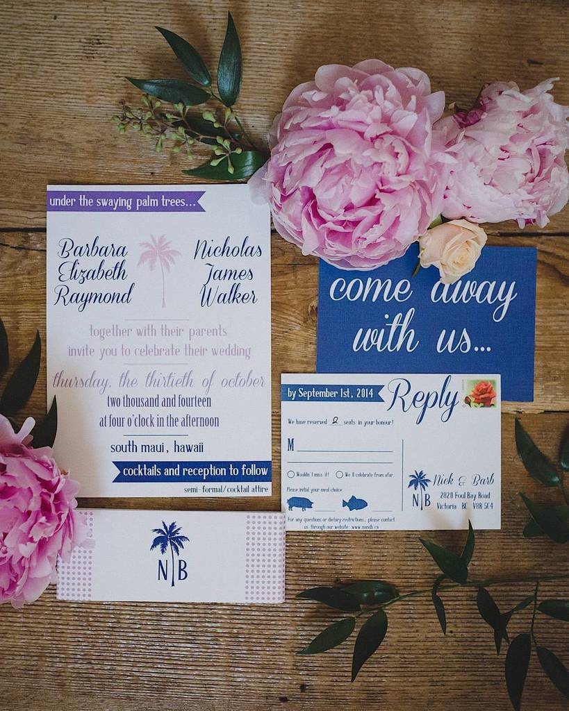 BDWandE's tweet photo. We're loving this colorful invitation suite with palm tree details for a Hawaii wedding! | Photography: @AmerisPho… https://t.co/9dykQtMho2 https://t.co/57YX5VrGB5