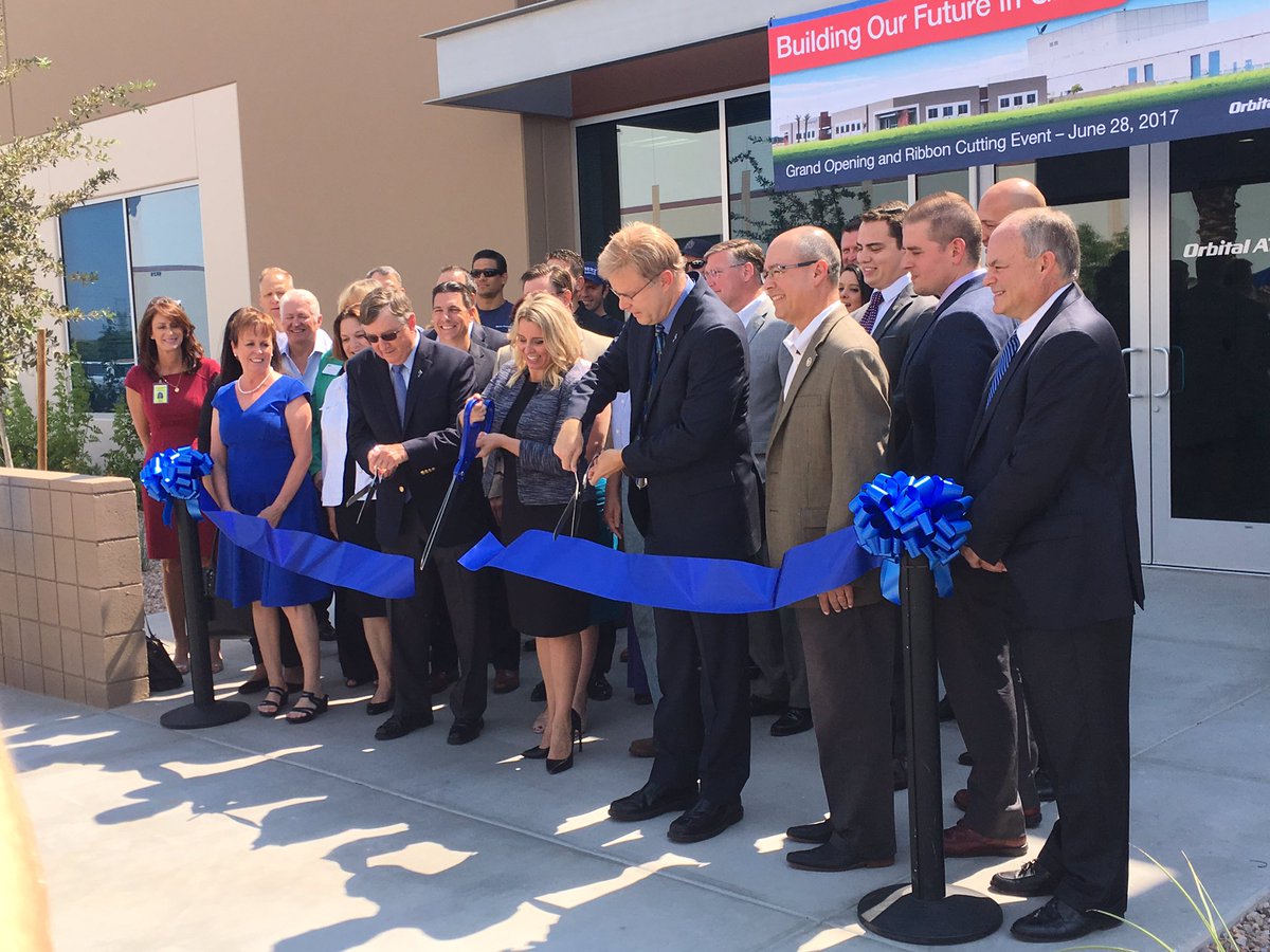 GilbertAZMayor's tweet photo. Congratulations @OrbitalATK on the grand opening of the Satellite Engineering Building! #chooseGilbert https://t.co/s9Kqx1eTQr
