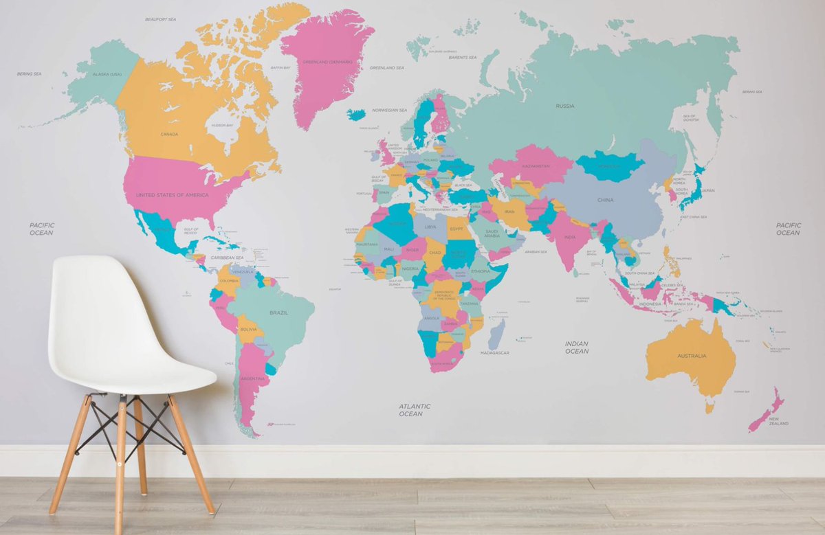 ¡Dale la vuelta al mundo! 🛫🌎Planea tu próximo viaje o aventura desde la vibrante geografía de este #papelmural.
