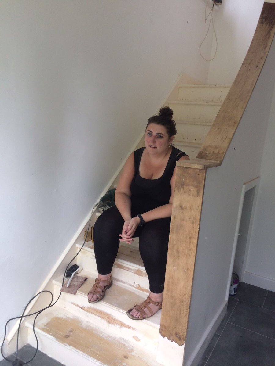 MarieBoylan's tweet photo. Let's attack the stairs... #regrets #chaos #threedaysin #neverending #sander Sawdust is EVERYWHERE! 😂 https://t.co/aNy49azQBz