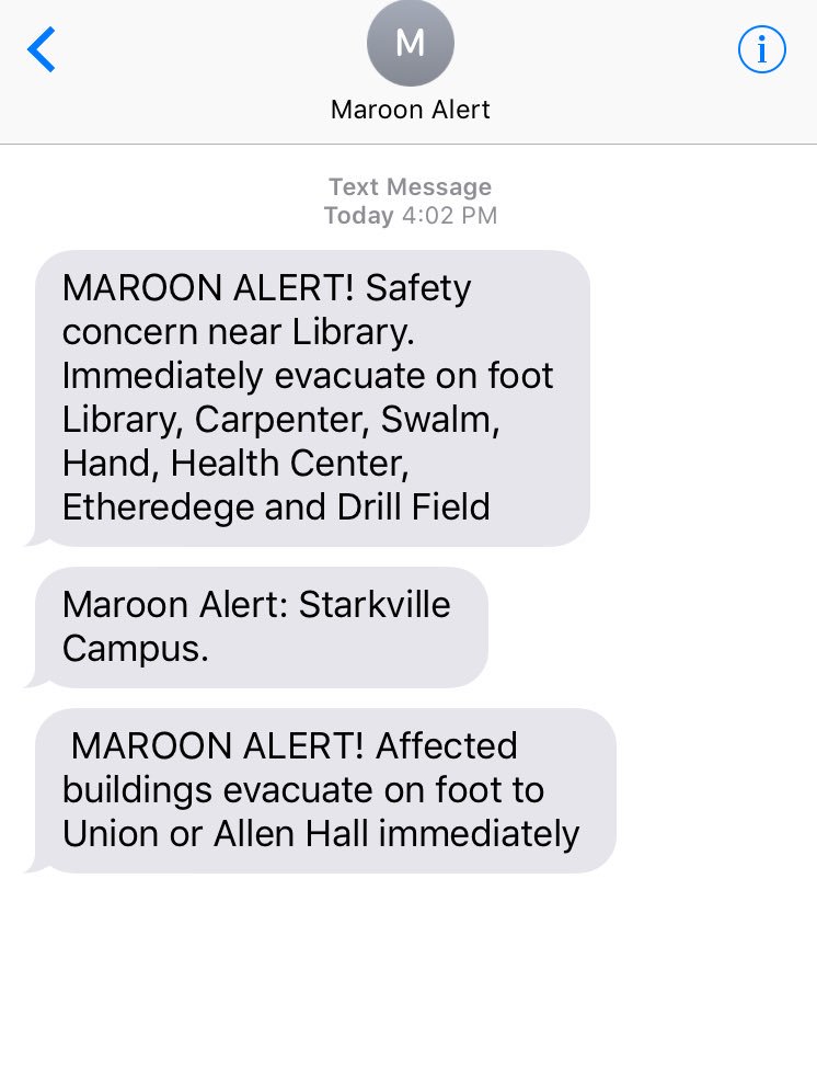 stefantribble's tweet photo. Hey @msstate folks, take note of the Maroon Alert that just went out. #MaroonAlert #HailState #WeRingTrue https://t.co/NGT3bbrEcl
