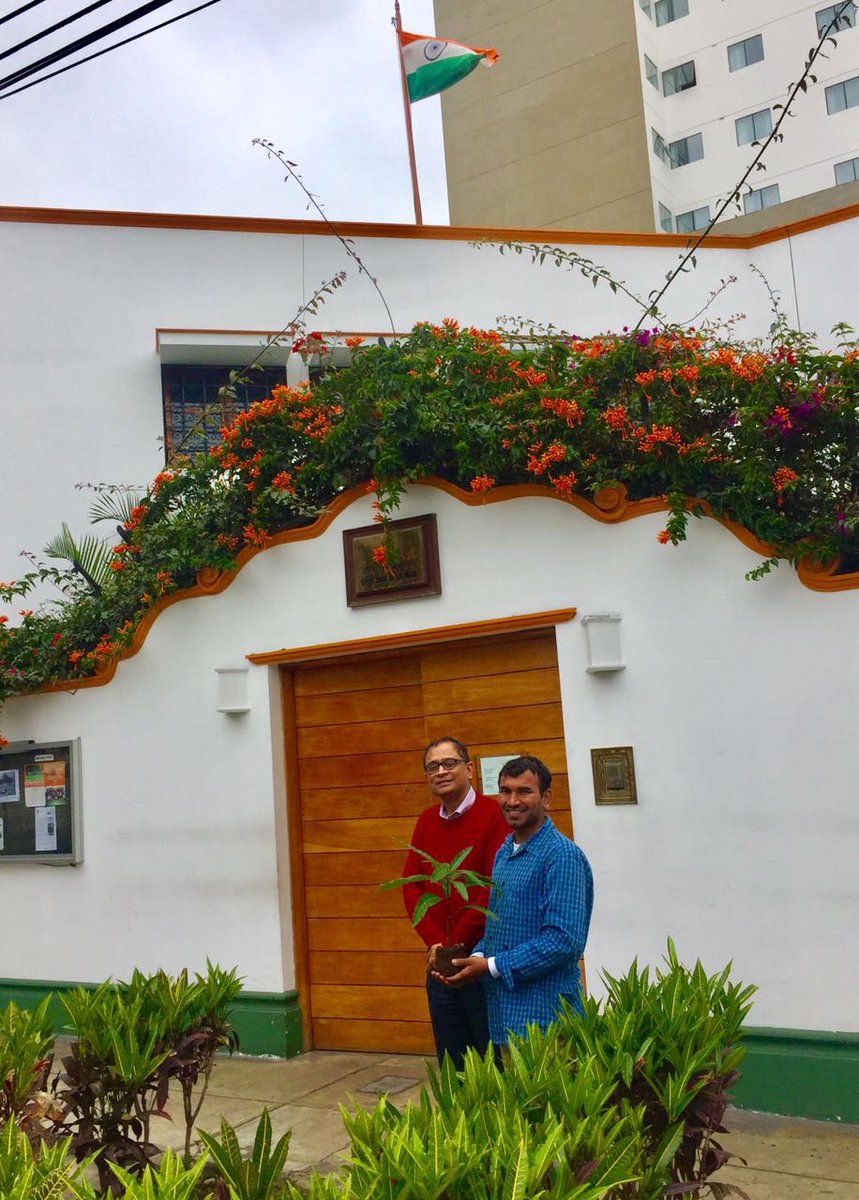 eoilima's tweet photo. Amb Chakravorty with Vishnudas Chapke, World Traveller, Planting a Mango Tree at the Embassy. https://t.co/4WU8wZ62gR