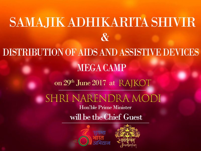 socialpwds's tweet photo. Prime Minister Shri @narendramodi will inaugurate #DivyangMegaCamp at Rajkot  today. https://t.co/MJq0Fhc0ty