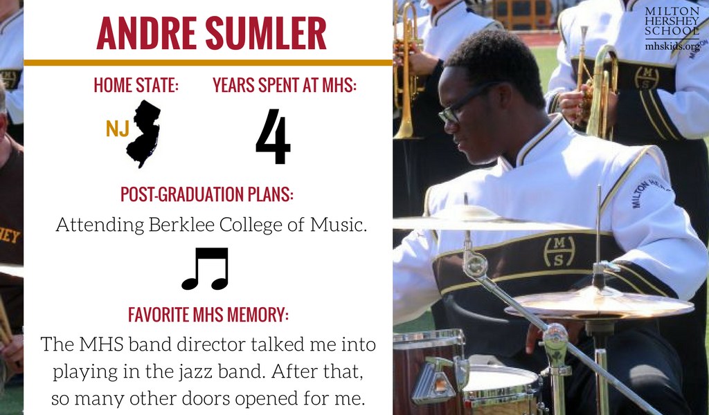 miltonhershey's tweet photo. “My entire childhood was music.” - Andre Sumler ’17 -This fall, he heads to @BerkleeCollege. #MiltGrad2017
https://t.co/GlfigLWV5J https://t.co/s9ASKmj8su