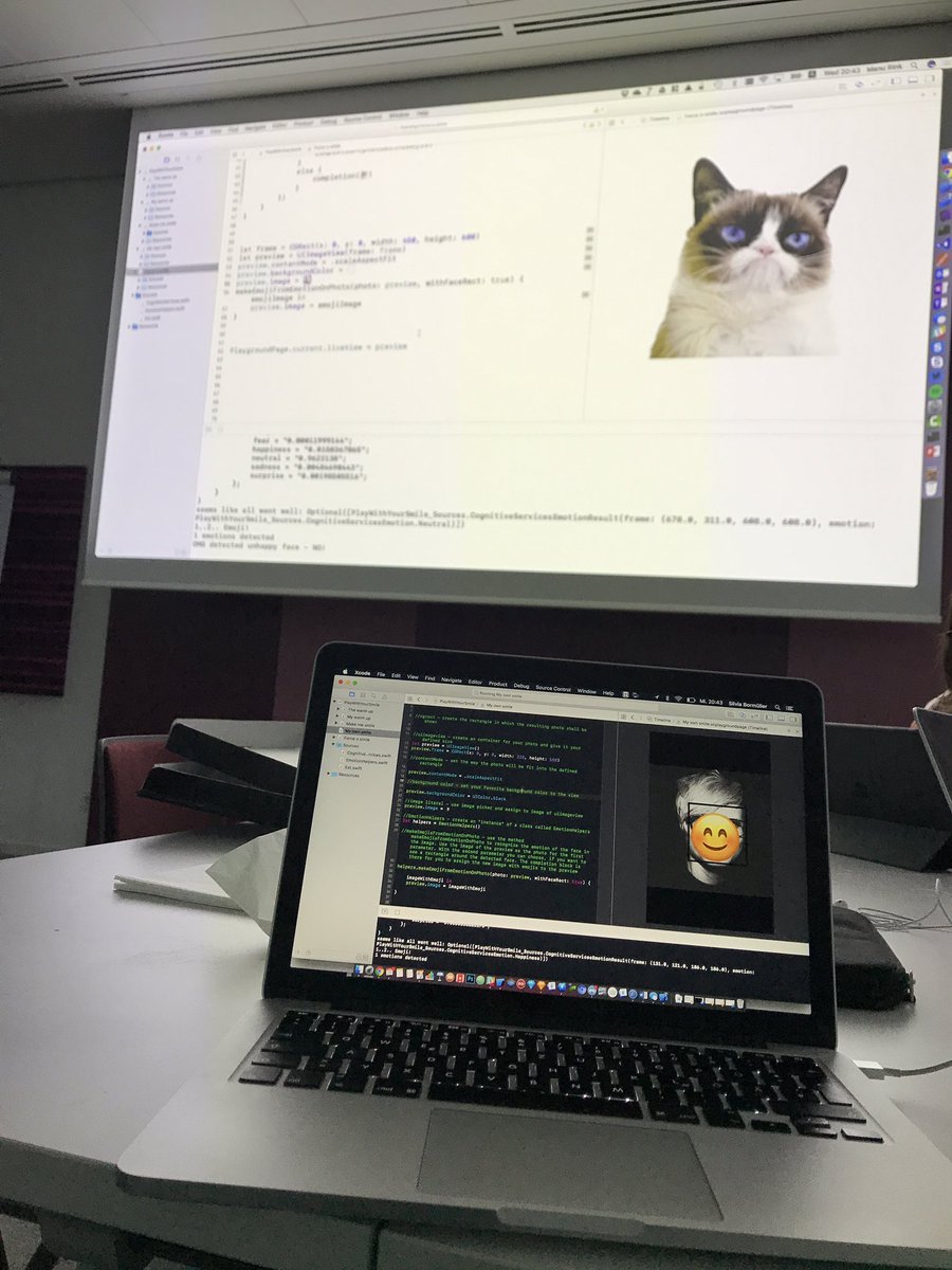 svorklab's tweet photo. Yay my code works. Emotion recognition with cognitive services at @MicrosoftDE with @codePrincess #codepub #womenintech 👩🏼💻 https://t.co/PSp9ra0YEn